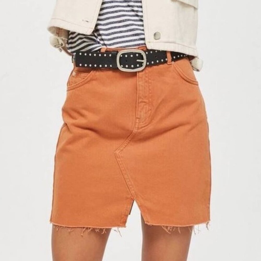 Topshop Moto Orange Denim Skirt